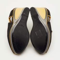 مملوكة مسبقًا Yves Saint Laurent Size 36 Black/Gold Cut-Out Suede Peep Toe Platform Wedge Pumps 