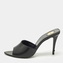 مملوكة مسبقًا Saint Laurent LA 16 Size 39 Black Leather Slide Sandals