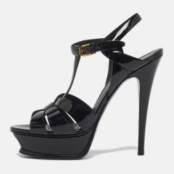 مملوكة مسبقًا Saint Laurent  Size 38 Black Patent Leather Platform Sandals