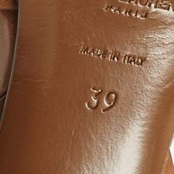 مملوكة مسبقًا صندل بكعب سان لوران تريبوت جلد بني بحزام للكاحل مقاس 39.5