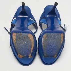 Pre Owned صندل سان لوران تريبوت ساتان أزرق منصة مقاس 39