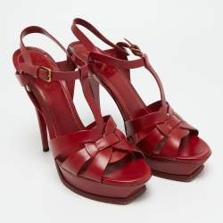مملوكة مسبقًا Saint Laurent Tribute Size 41 Red Leather Platform Sandals