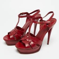 مملوكة مسبقًا Saint Laurent Tribute Size 41 Red Leather Platform Sandals
