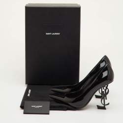 مملوكة مسبقًا حذاء كعب عالي سان لوران "أوبيوم" مقدمة مدببة جلد أسود ملمع مقاس 37