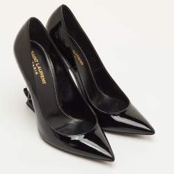 مملوكة مسبقًا حذاء كعب عالي سان لوران "أوبيوم" مقدمة مدببة جلد أسود ملمع مقاس 37