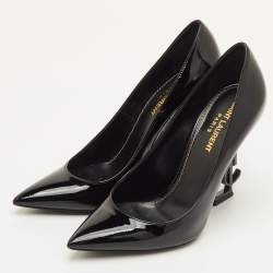 مملوكة مسبقًا حذاء كعب عالي سان لوران "أوبيوم" مقدمة مدببة جلد أسود ملمع مقاس 37