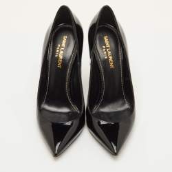 مملوكة مسبقًا حذاء كعب عالي سان لوران "أوبيوم" مقدمة مدببة جلد أسود ملمع مقاس 37