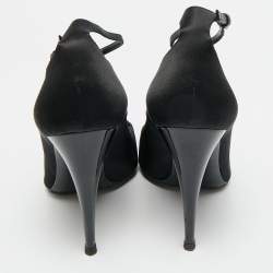 Pre Owned Saint Laurent Newton Size 39.5 Black Satin Pumps