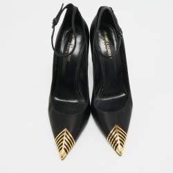 Pre Owned Saint Laurent Newton Size 39.5 Black Satin Pumps