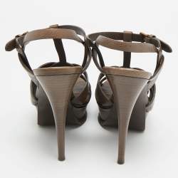 مملوكة مسبقًا Saint Laurent Paris Tribute Size 37.5 Dark Brown Leather Platform Sandals