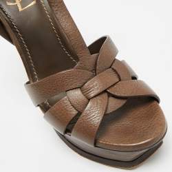 مملوكة مسبقًا Saint Laurent Paris Tribute Size 37.5 Dark Brown Leather Platform Sandals