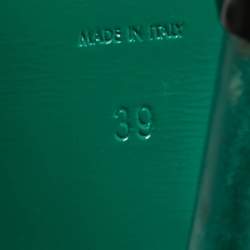 مملوكة مسبقًا صندل سان لوران باريس تريبوت نعل سميك سير كاحل جلد أخضر مقاس 37