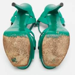 مملوكة مسبقًا صندل سان لوران باريس تريبوت نعل سميك سير كاحل جلد أخضر مقاس 37