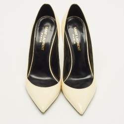 Pre Owned حذاء كعب عالي سان لوران جلد لامع كريمي مقاس 36