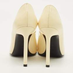 Pre Owned حذاء كعب عالي سان لوران جلد لامع كريمي مقاس 36