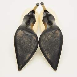 Pre Owned حذاء كعب عالي سان لوران جلد لامع كريمي مقاس 36