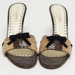 مملوكة مسبقًا Saint Laurent Size 38.5 Multicolor Snakeskin Leather Bow Slide Sandals