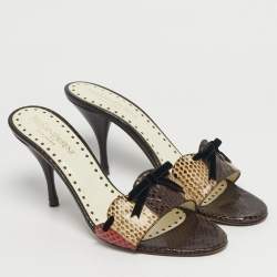 مملوكة مسبقًا Saint Laurent Size 38.5 Multicolor Snakeskin Leather Bow Slide Sandals