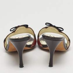 مملوكة مسبقًا Saint Laurent Size 38.5 Multicolor Snakeskin Leather Bow Slide Sandals