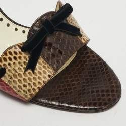 مملوكة مسبقًا Saint Laurent Size 38.5 Multicolor Snakeskin Leather Bow Slide Sandals