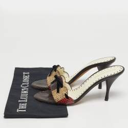 مملوكة مسبقًا Saint Laurent Size 38.5 Multicolor Snakeskin Leather Bow Slide Sandals