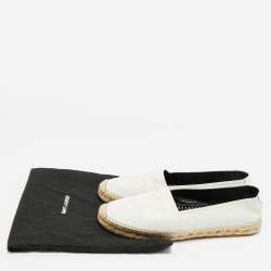 Pre Owned Saint Laurent Cassandre Size 38.5 White Leather Espadrille Flats
