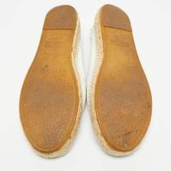 Pre Owned Saint Laurent Cassandre Size 38.5 White Leather Espadrille Flats