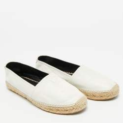 Pre Owned Saint Laurent Cassandre Size 38.5 White Leather Espadrille Flats