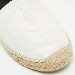 Pre Owned Saint Laurent Cassandre Size 38.5 White Leather Espadrille Flats
