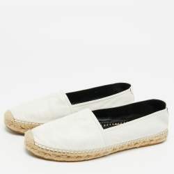 Pre Owned Saint Laurent Cassandre Size 38.5 White Leather Espadrille Flats