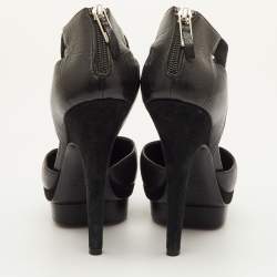 Pre Owned حذاء كعب عالي سان لوران إيزى واي جلد وملمس سويدي أسود نعل سميك مقاس 38