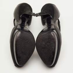 Pre Owned حذاء كعب عالي سان لوران إيزى واي جلد وملمس سويدي أسود نعل سميك مقاس 38