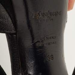 Pre Owned حذاء كعب عالي سان لوران إيزى واي جلد وملمس سويدي أسود نعل سميك مقاس 38