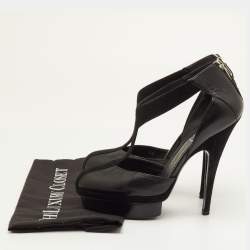 Pre Owned حذاء كعب عالي سان لوران إيزى واي جلد وملمس سويدي أسود نعل سميك مقاس 38