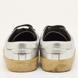 Pre Owned حذاء رياضي سان لوران كورت كلاسيك فضي جلد منخفظ مقاس 36.5