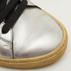 Pre Owned حذاء رياضي سان لوران كورت كلاسيك فضي جلد منخفظ مقاس 36.5