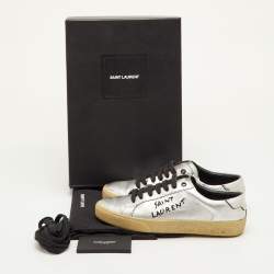 Pre Owned حذاء رياضي سان لوران كورت كلاسيك فضي جلد منخفظ مقاس 36.5