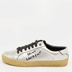 Pre Owned Saint Laurent Court Classic Size 36.5 Silver Leather Low Top Sneakers