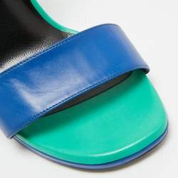 Pre Owned Saint Laurent Jane Size 37 Green/Blue Leather Ankle Strap Sandals