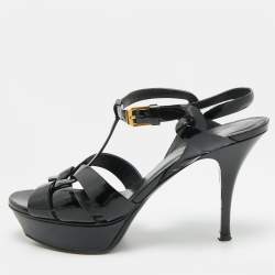 Pre Owned Saint Laurent Tribute Size 39 Black Patent Leather Platform Sandals