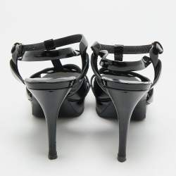 Pre Owned Saint Laurent Tribute Size 39 Black Patent Leather Platform Sandals