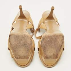 مملوكة مسبقًا صندل بكعب سان لوران تريبوت جلد بني بحزام للكاحل مقاس 39.5