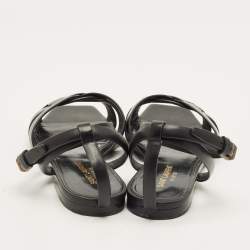 Pre Owned Saint Laurent Tribute Size 38 Black Leather Ankle Strap Flat Sandals