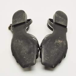 Pre Owned Saint Laurent Tribute Size 38 Black Leather Ankle Strap Flat Sandals