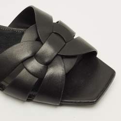 Pre Owned Saint Laurent Tribute Size 38 Black Leather Ankle Strap Flat Sandals