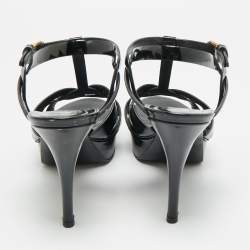 مملوكة مسبقًا صندل إيف سان لوران تريبيوت جلد براءات لامع أزرق بحري نعل سميك مقاس 39