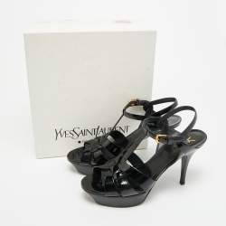 مملوكة مسبقًا صندل إيف سان لوران تريبيوت جلد براءات لام�ع أزرق بحري نعل سميك مقاس 39