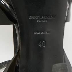 مملوكة مسبقًا صندل إيف سان لوران تريبيوت جلد براءات لامع أزرق بحري نعل سميك مقاس 39