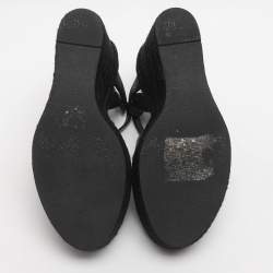 مملوكة مسبقًا Saint Laurent Black Leather Tribute Espadrille Wedge Sandals Size 39.5