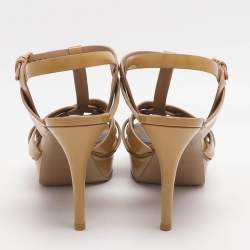 Pre Owned Saint Laurent Paris Tribute Size 38.5 Caramel Patent Leather Ankle Strap Sandals